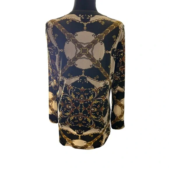 Susan Graver Womens XS Tunic Top V Neck Gold Accent Long Sleeve - Picture 5 of 8